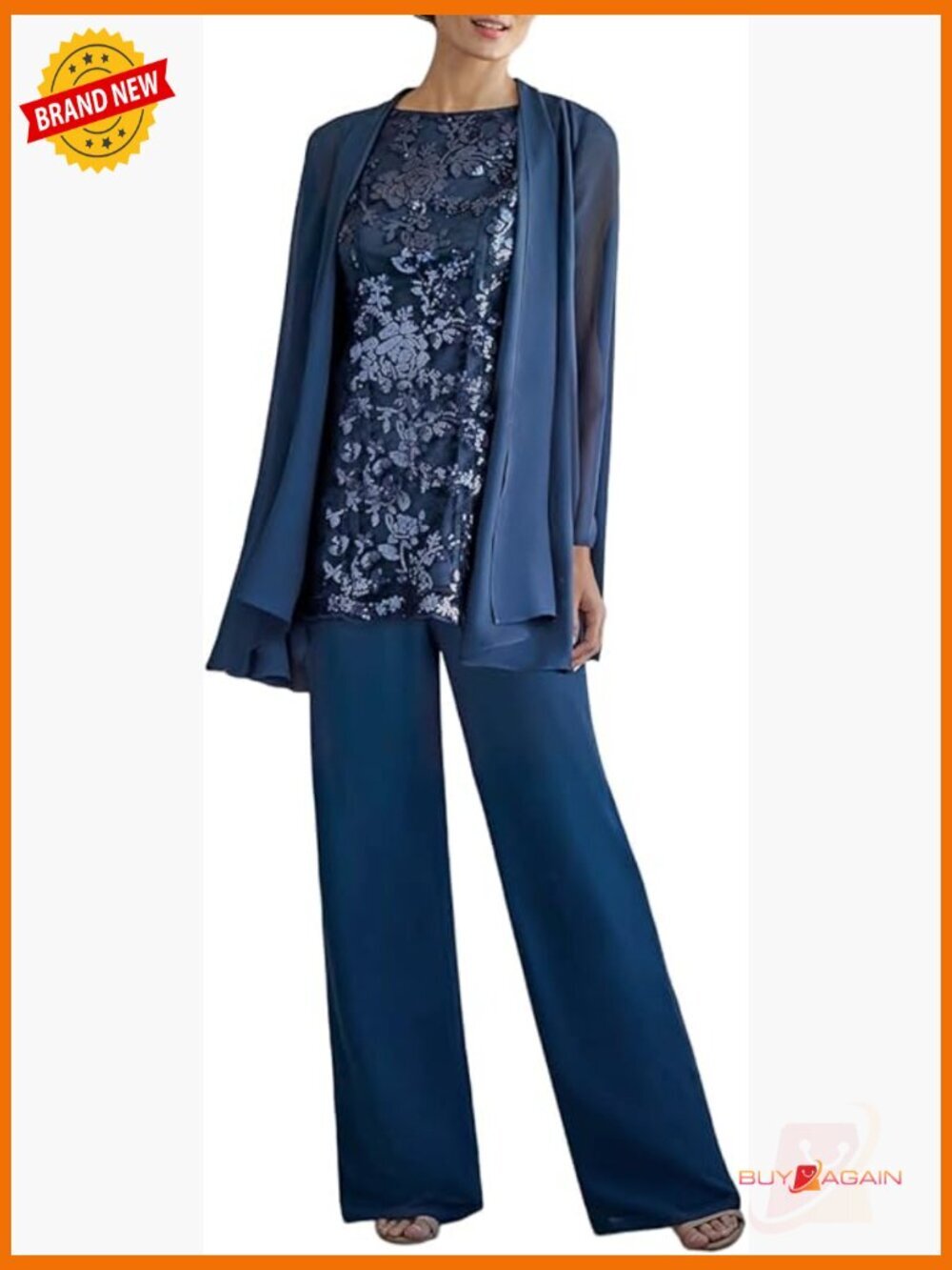 3 Piece Lace Pantsuit Set Dressy Wedding Formal Outfit